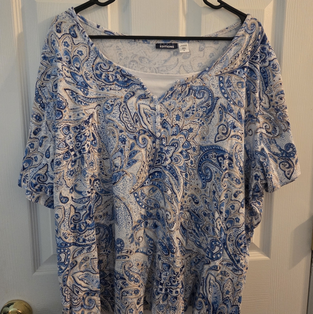 Basic Editions Blue and White Paisley Blouse